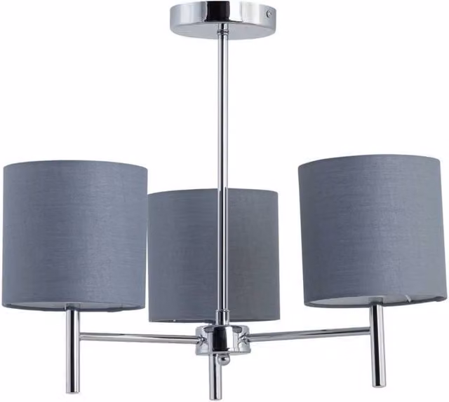 First Choice Lighting Brea Chrome 3 Light Ceiling Fitting with Grey Fabric Shades