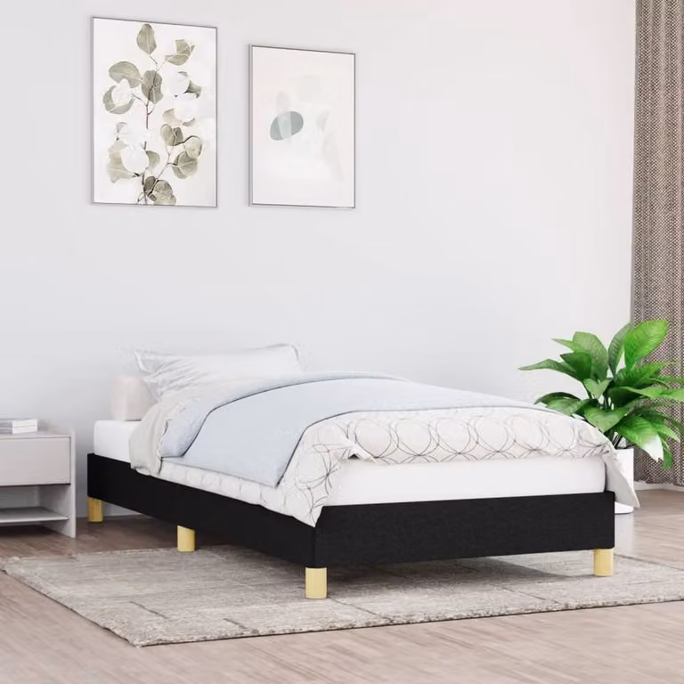 Berkfield Home Upholstered Single Bed Frame in Black Fabric, W/D/H: 90 x 190 cm