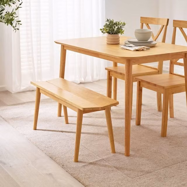 FurnitureboxUK Lynton Mid-Century Solid Oak and Rubberwood Small Dining Bench in Brown