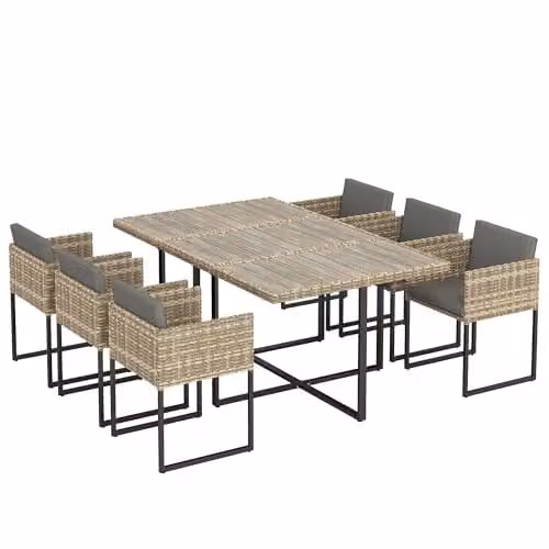 Outsunny 7 Piece Rattan Garden Furniture Set with Cushions in Brown