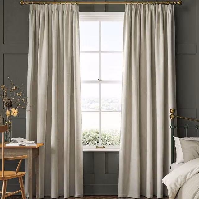 William Morris At Home Lodden Embroidery Made to Measure Blackout Curtains in Beige