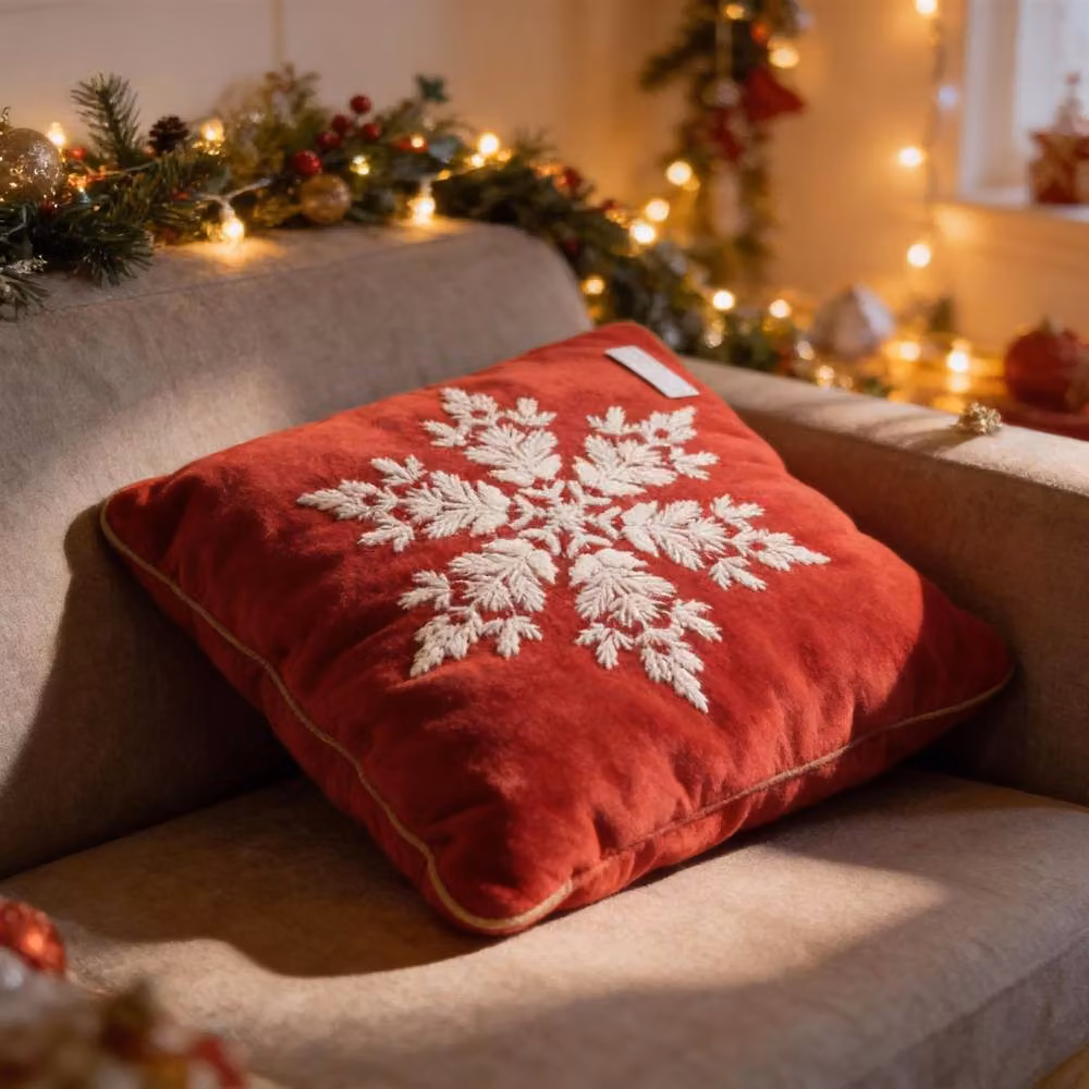 Luxury Living Red Velvet Snowflake Christmas Cushion, W/D/H: 45 x 45 x 45 cm – 3