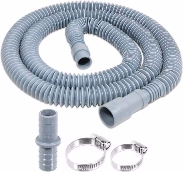 SPARES2GO Grey Plastic Drain Hose Extension Kit for Washing Machine or Dishwasher Waste Water Outlet, 2m, 19mm and 28mm Ends