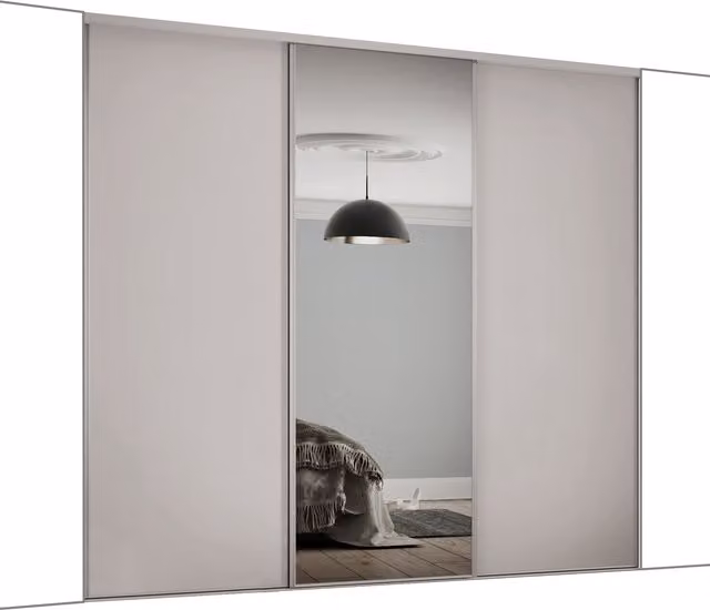 Spacepro Dove Grey Matt Panel and Mirror Sliding Wardrobe Door Kit, Height: 267.2 cm, 3 Pack
