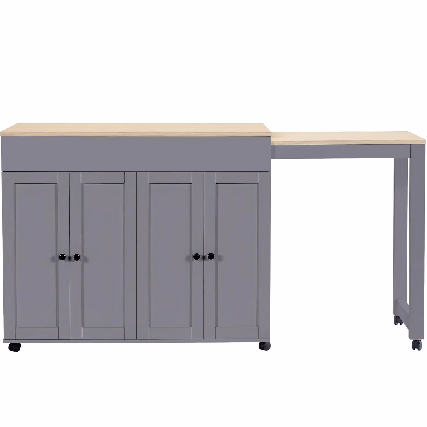 Aosom UK Grey Extendable Space-Saving Dining Bar Table with 6 Adjustable Shelves and Storage Cabinet, W/D/H: 118-180 x 50 x 94 cm – 2