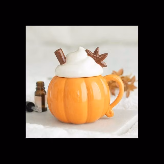 KDMD Pumpkin Cream Lidded Ceramic Oil Burner and Wax Warmer with Tealight in Orange