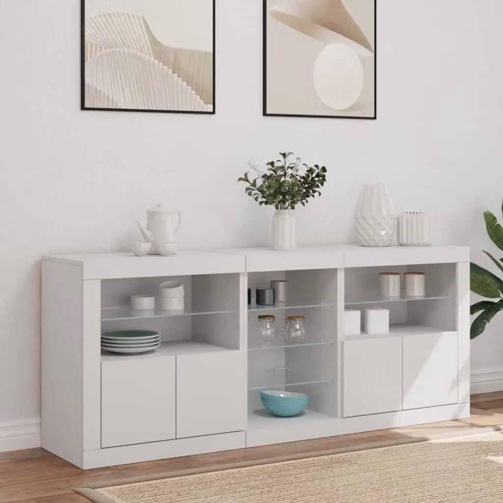 Berkfield Home Modern White Glossy Sideboard with Integrated LED Lighting W/D/H: 162 x 37 x 67 cm – 2