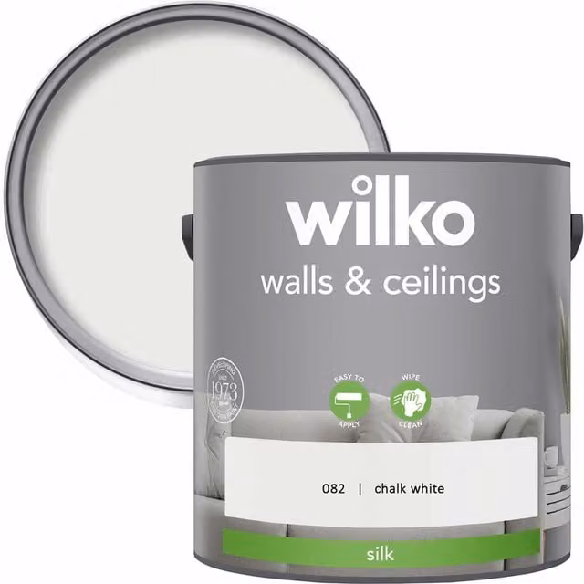 wilko Walls and Ceilings Silk Emulsion Paint, White, 2.5 l