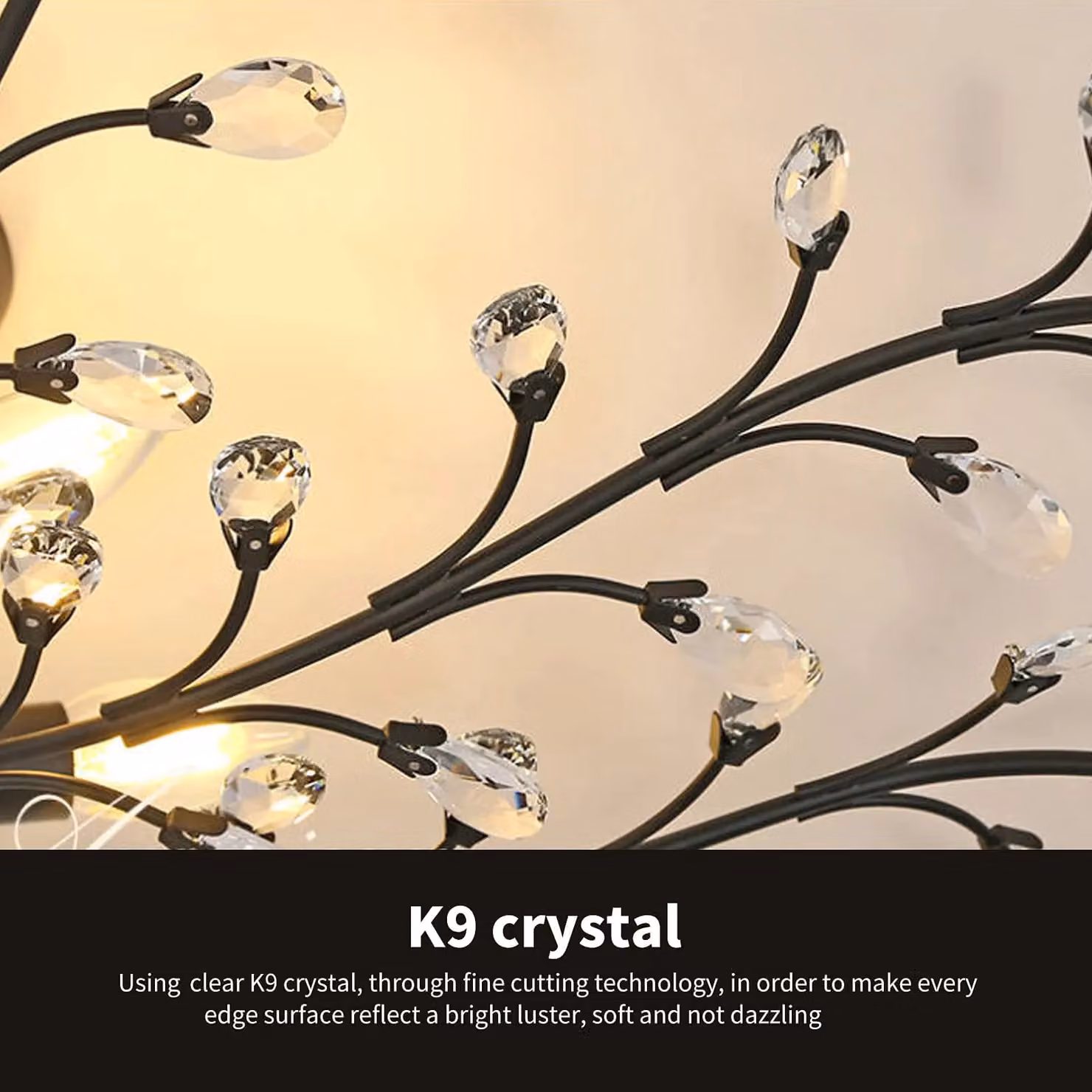 Garwarm 4-Light Vintage Black and Transparent K9 Crystal Ceiling Chandelier – 3