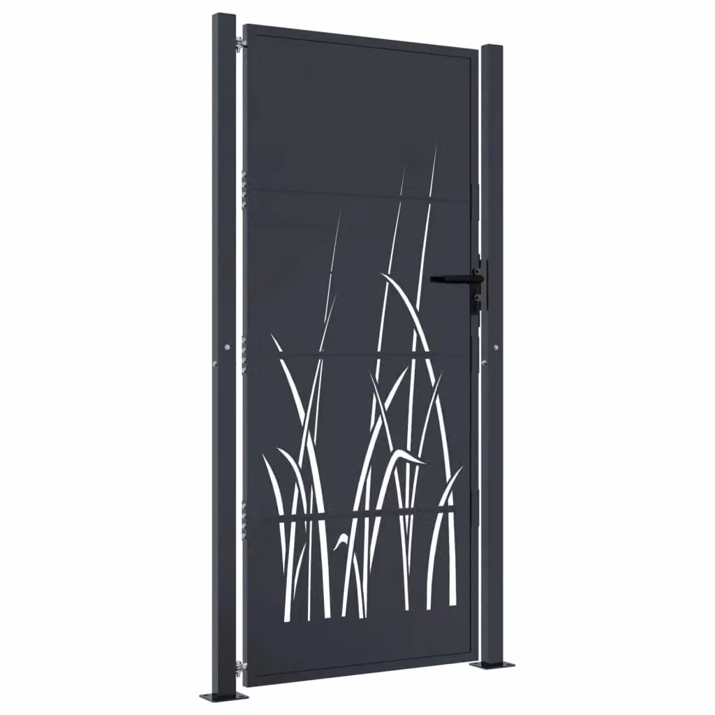 Berkfield Anthracite Steel Garden Gate with Grass Design, W: 105 cm, H: 205 cm – 2