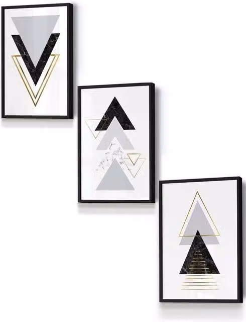 ARTZE Black and Grey Geometric Triangle Set Framed Wall Art, W: 33 cm, H: 45 cm, D: 2 cm – 1