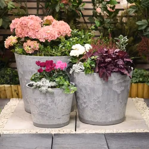 Garden Gear Caesar Marble Effect Planter, Grey, Diameter: 30.5 cm (Pack of 2) – 2