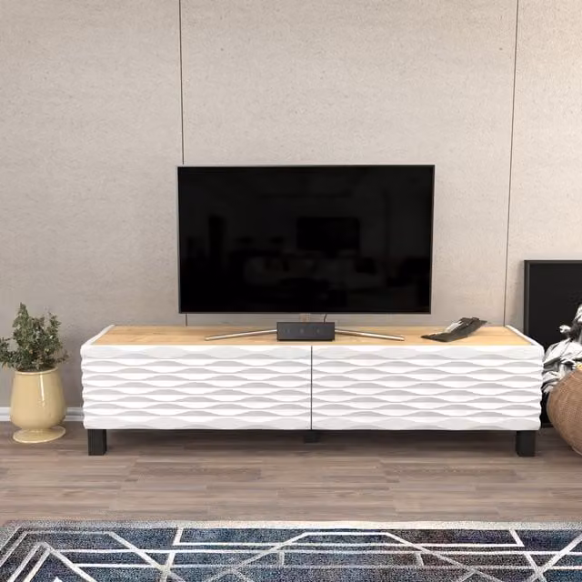 Decorotika Lerze Modern TV Unit in White and Oak for TVs up to 65 inch