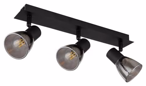 Globo Lighting Claude Ceiling Spotlight Bar in Black with Grey Glass Shades, 3x E14, W 120 cm x D 40 cm x H 15.5 cm – 1