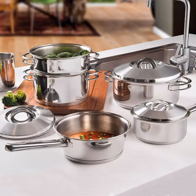 Tramontina Solar Collection Stainless Steel and Aluminium Cookware Set with Lids, Silver and Grey