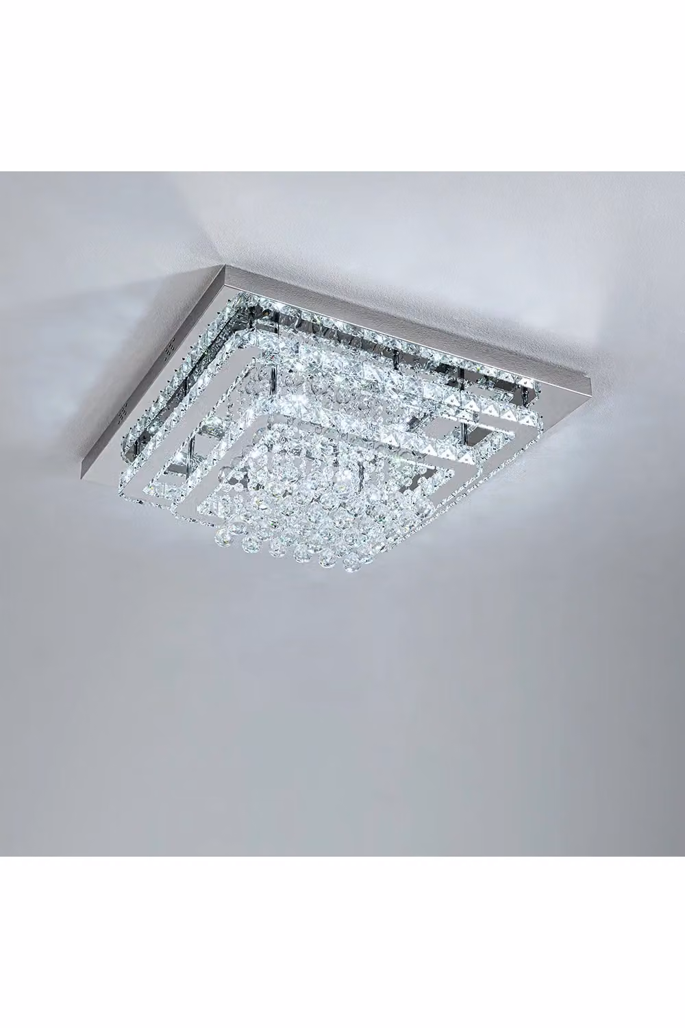 Living and Home Modern Crystal LED Flush Mount Ceiling Light in Chrome and Transparent – 4