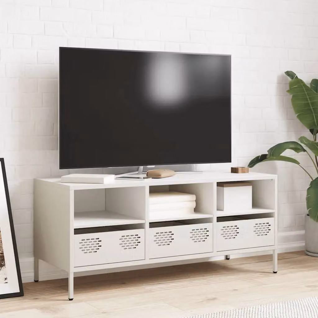 Berkfield Home Industrial White Metal TV Cabinet W: 101.5 cm, D: 39 cm, H: 43.5 cm – 3