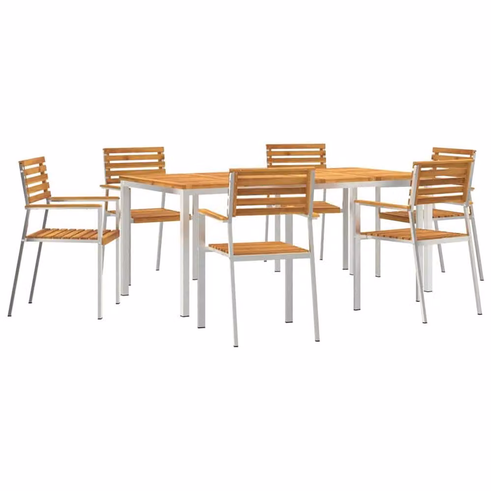 Berkfield Home 7 Piece Garden Dining Set in Brown Solid Acacia Wood and Stainless Steel – 2