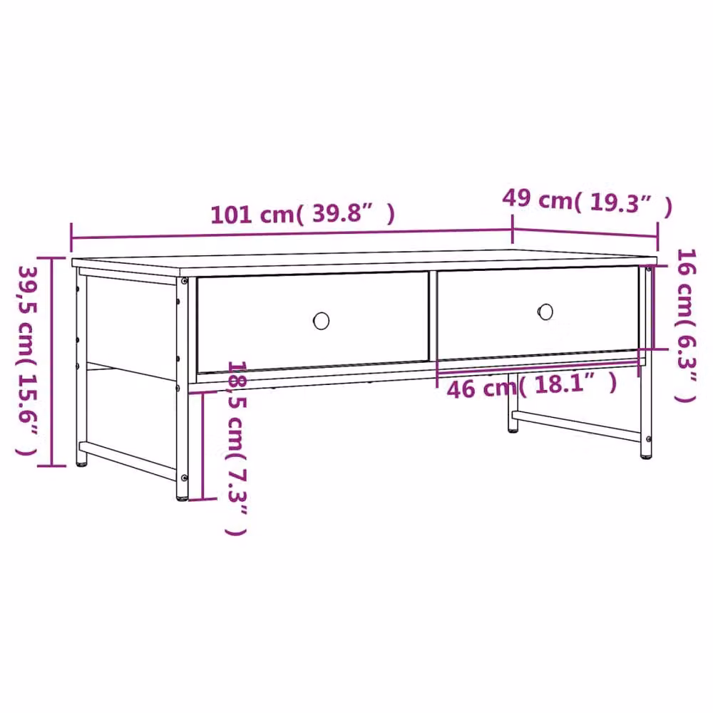 Berkfield Home Grey Sonoma Coffee Table, W: 101 cm, D: 49 cm, H: 39.5 cm – 3