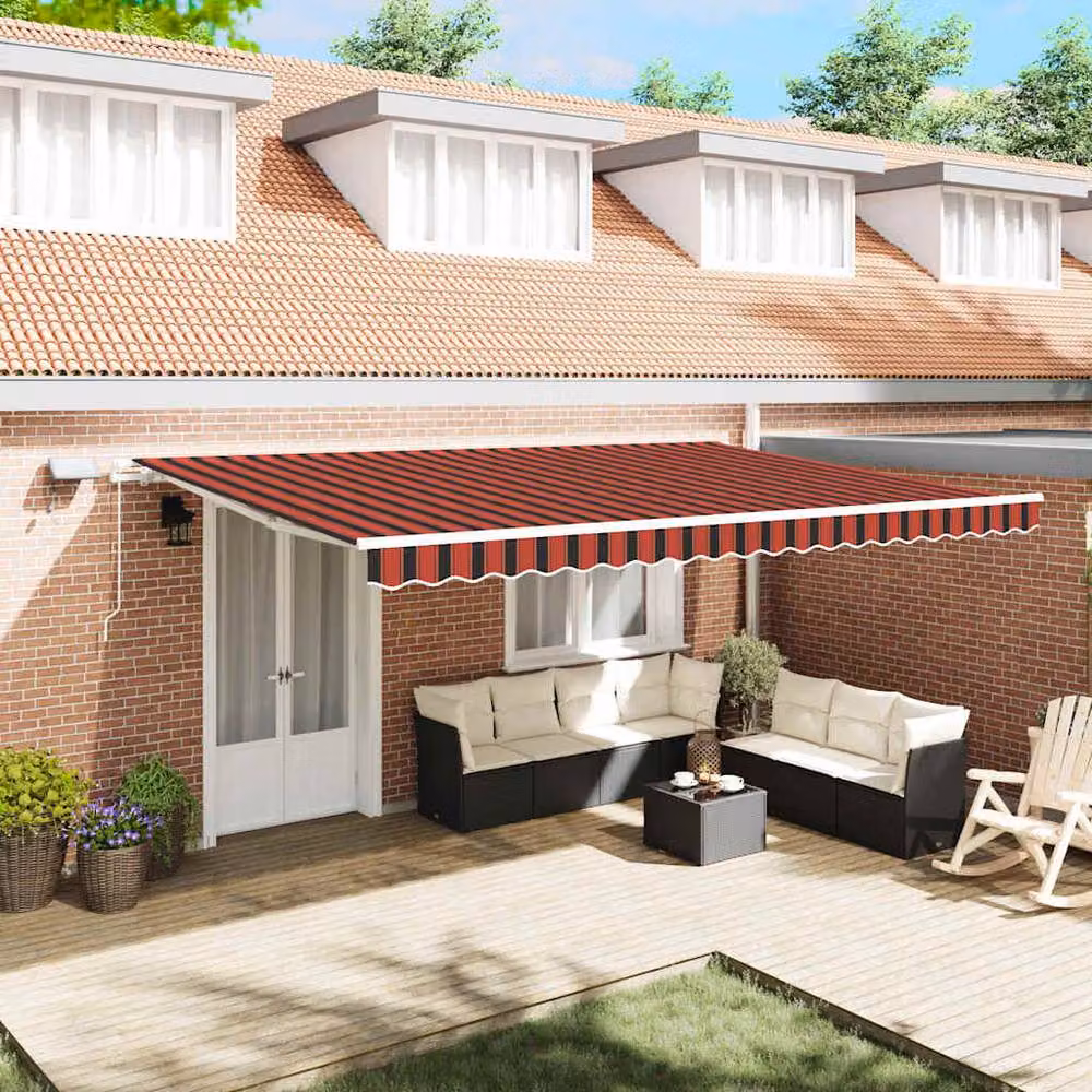 Berkfield Home Manual Retractable Wall-Mounted Awning with LED, Orange and Brown Striped, W: 500 cm, D: 300 cm – 2
