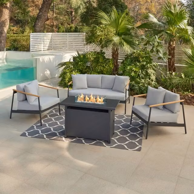 Porta Modern Aluminium Garden Conversation Set in Green and Grey with Teak Wood Accents