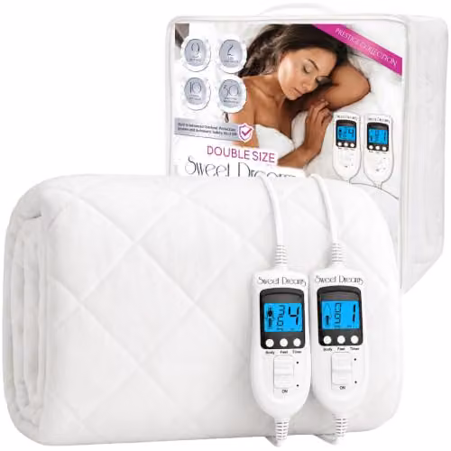 Sweet Dreams White Plush Fleece Heated Mattress Cover Double W/D/H: 193 x 137 x 40 cm – 1