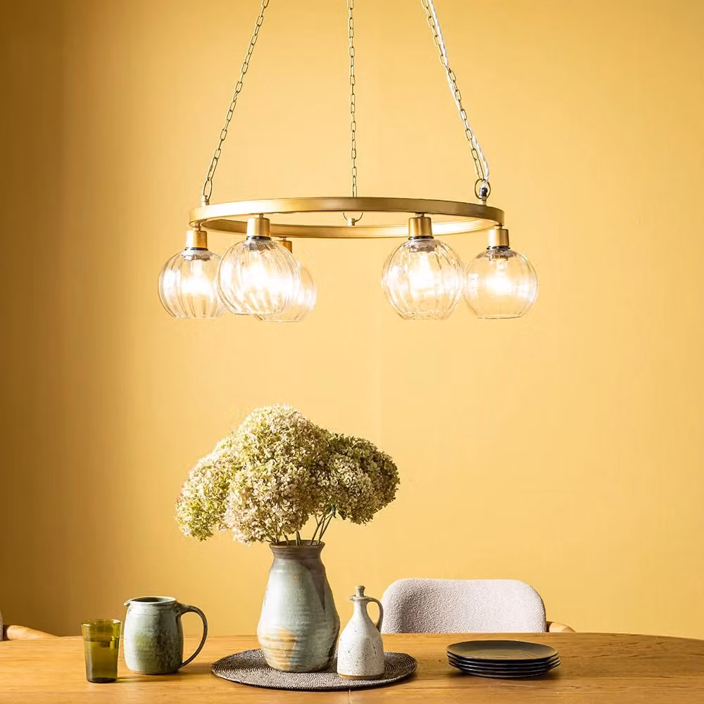 Atkin & Thyme Angelica Modern Ring Chandelier in Gold/Brass and Transparent Glass