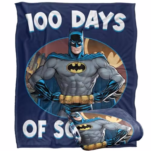 Warner Bros. Batman 100 Days of School Super Soft Fleece Throw Blanket, Multicolour, W: 127.0 cm x D: 152.4 cm x H: 152.4 cm – 1