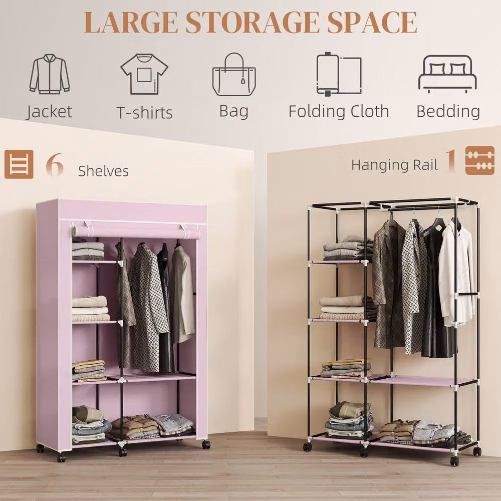 STILVORA Pink Wardrobe with Shelves and Hanging Rail, W/D/H: 103 x 43 x 162.5 cm – 3