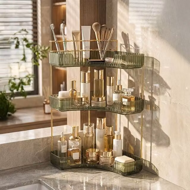 EONLION 3-Tier Corner Storage Rack in Dark Green and Gold, W/D/H: 50 x 50 x 46 cm – 1