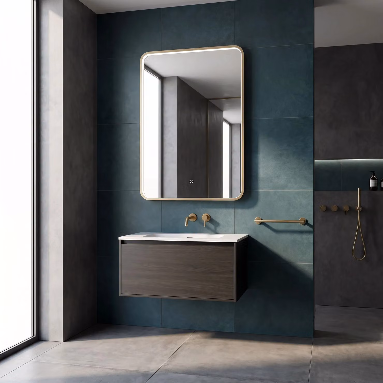 Balterley Inset Framed LED Mirror with Demister Pad in Brushed Brass, W: 70 cm, H: 50 cm – 2