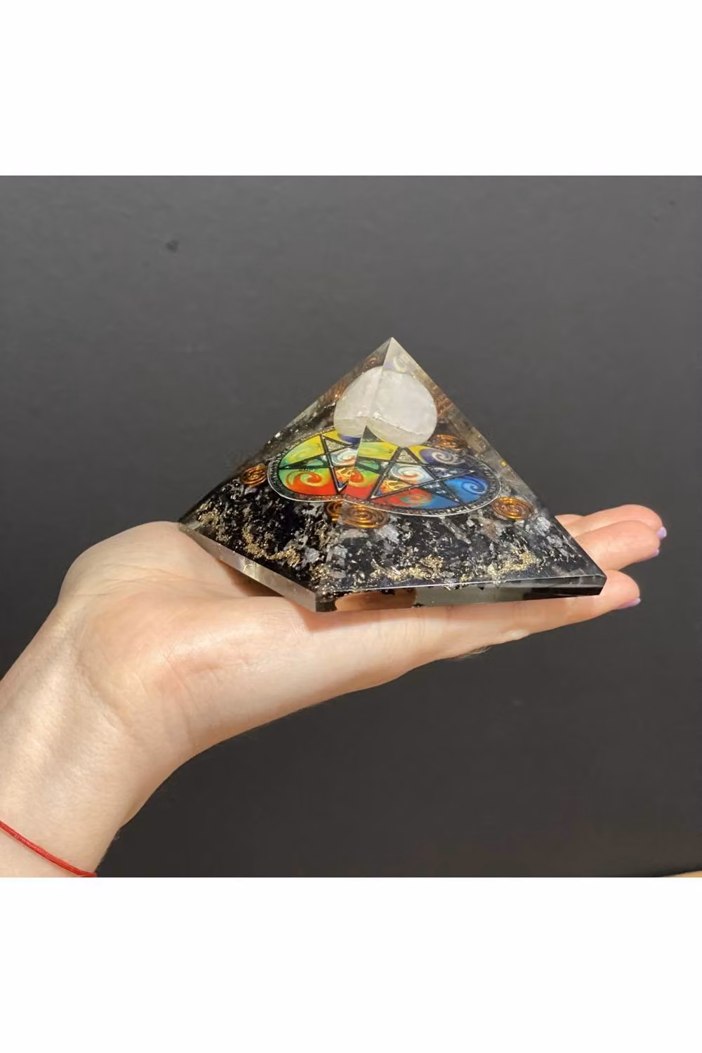 KDMD Midnight Pentagon Orgonite Pyramid Pendant in Black and Multicolour, 70mm – 3