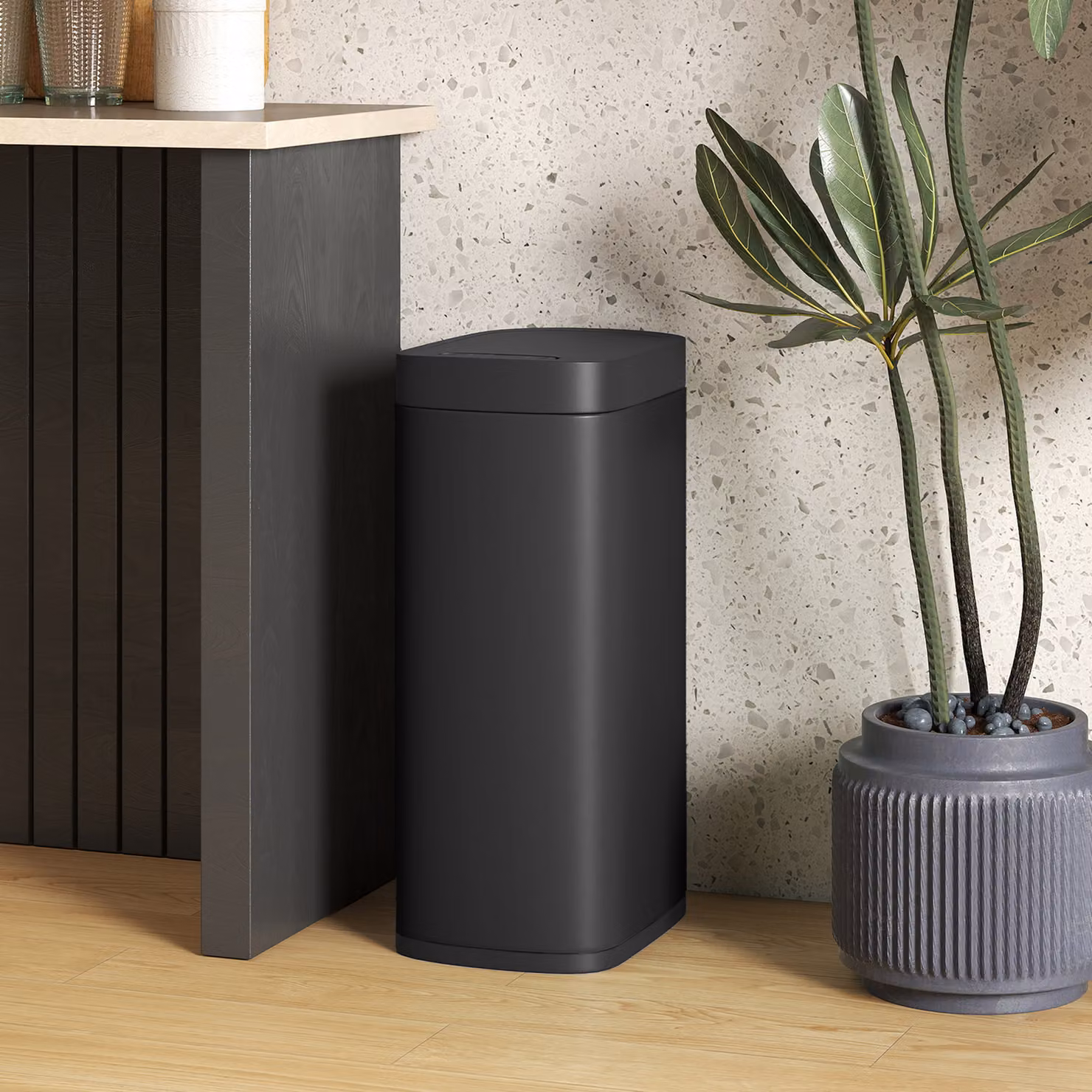 HOMCOM 50L Automatic Sensor Bin with Manual Override in Black – 2