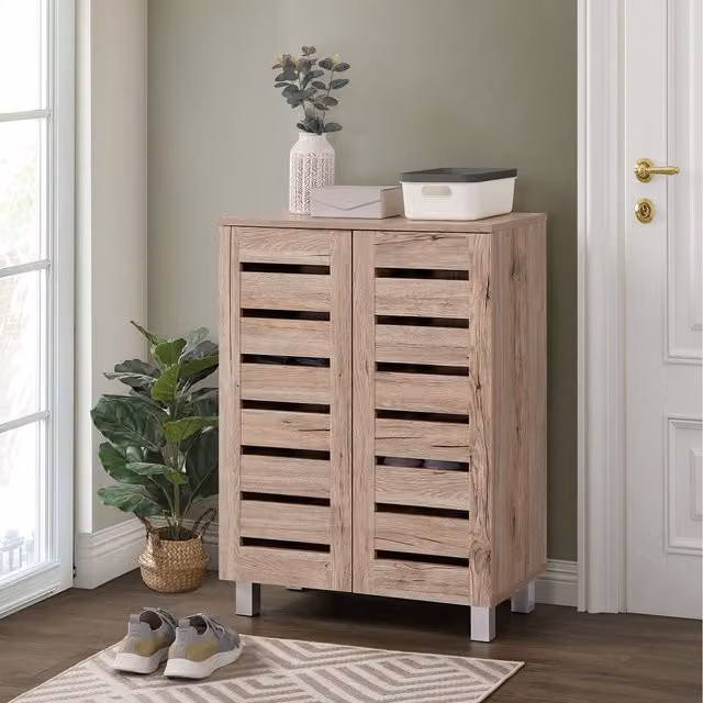 Swish Furniture Euston Modern 2 Door Shoe Storage Cabinet in Oak