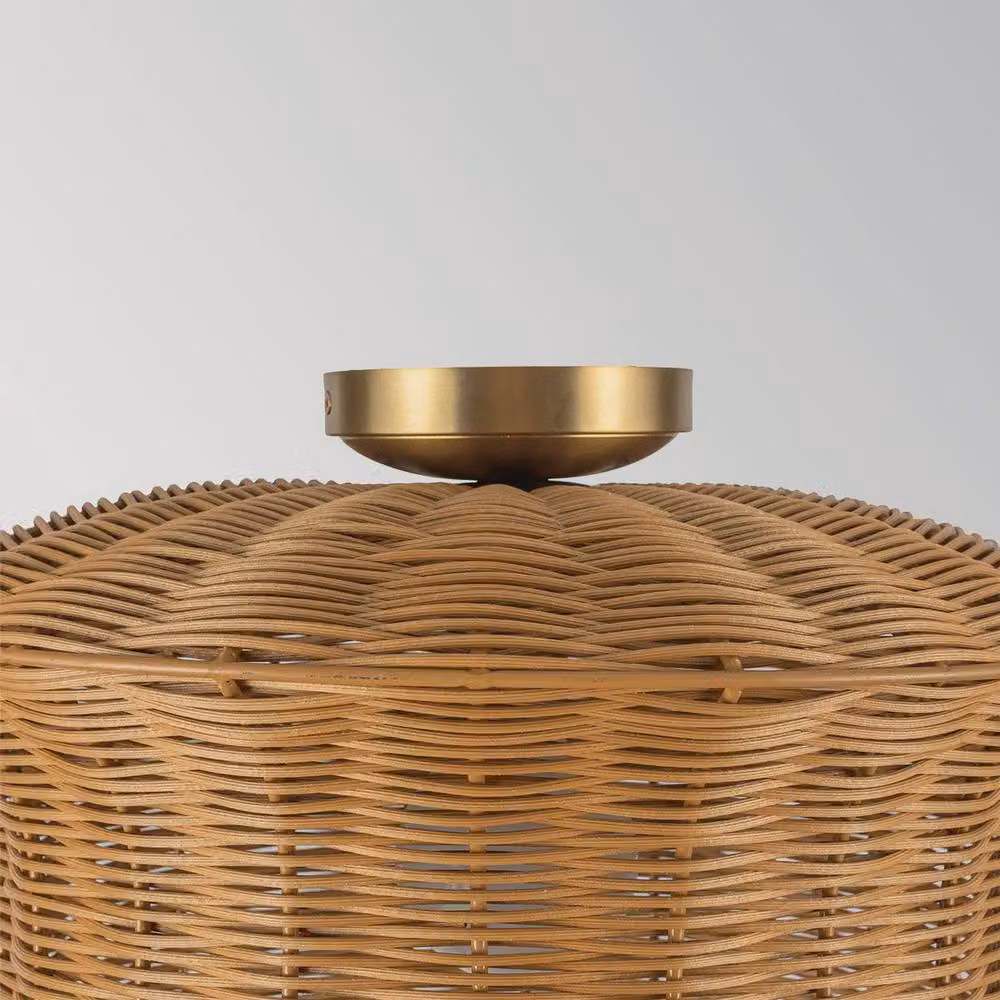 Netlighting Kai Flush Ceiling Light in Brushed Gold and Rattan – 3