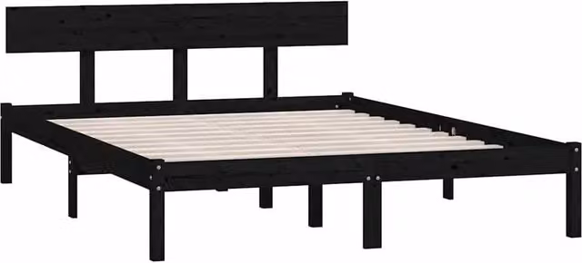 Berkfield Home Modern Black Solid Wood Pine Bed Frame W/D/H: 206.5 x 140 x 70 cm – 1
