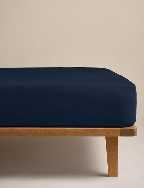 M&S Egyptian Cotton Deep Fitted Sheet, Blue, W/D/H: 140 x 200 cm
