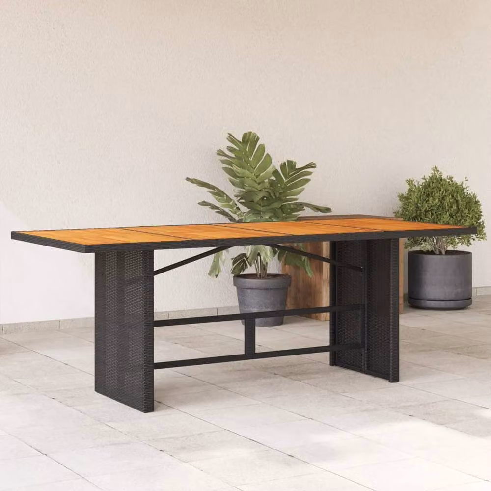 Berkfield Home Extendable Garden Table with Black Poly Rattan and Acacia Wood Top, W: 190 cm, D: 80 cm, H: 75 cm – 2