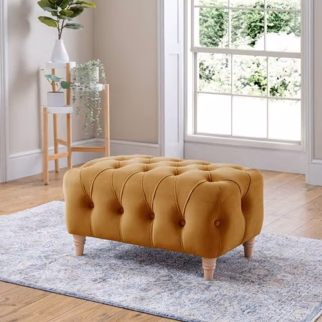 The Great Sofa Company Kensington Gold Velvet Chesterfield Footstool