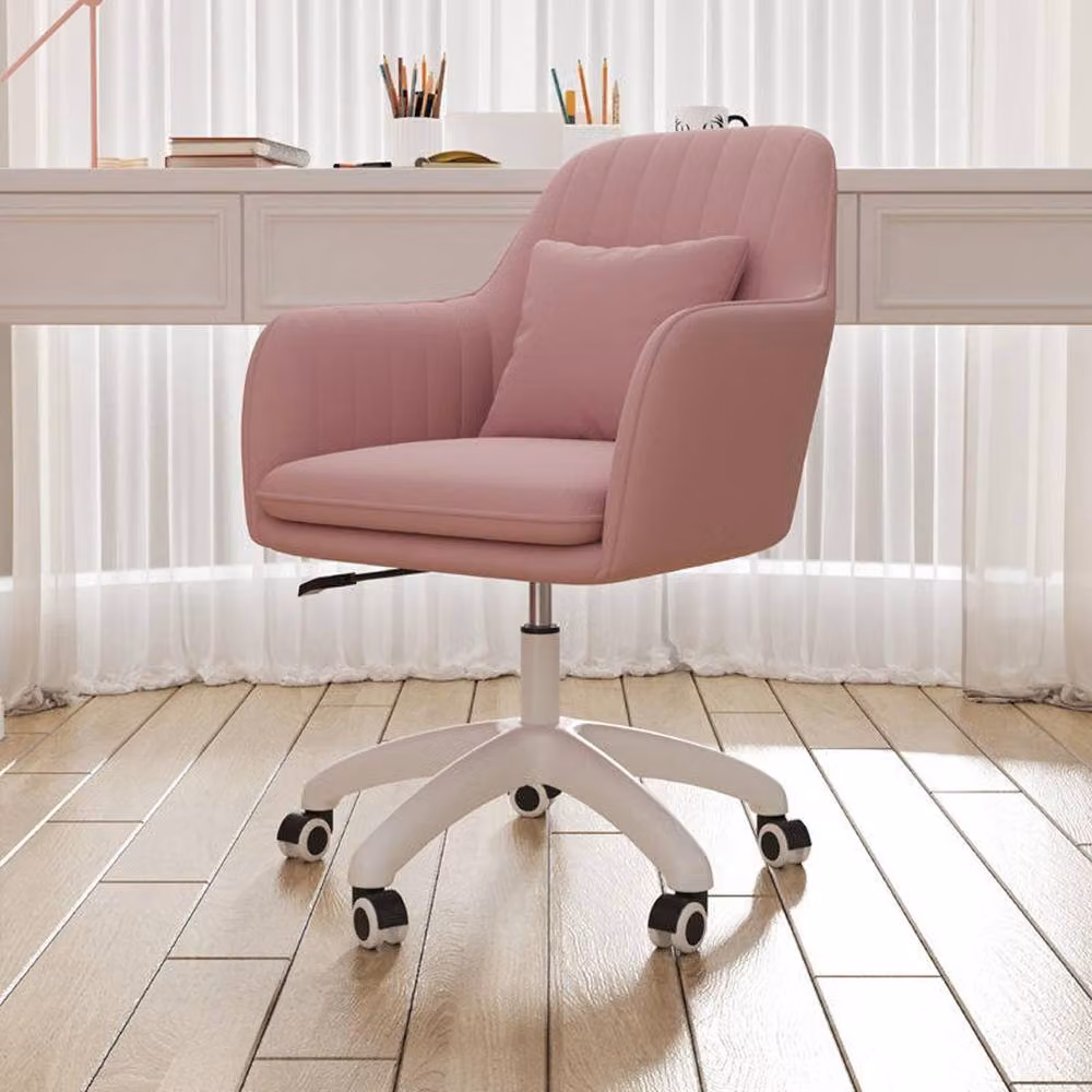 Ventryn Pink Velvet Swivel Office and Vanity Chair with Throw Pillow – 3