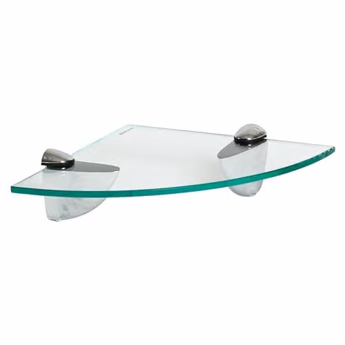 Harbour Housewares Floating Glass Wall Corner Shelf with Silver Brackets – 1