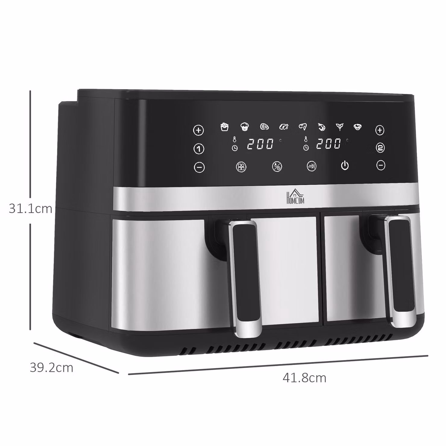 HOMCOM Dual Air Fryer 8.5L Black Double Basket Digital Air Fryer Oven with Smart Finish and 8 Presets – 3