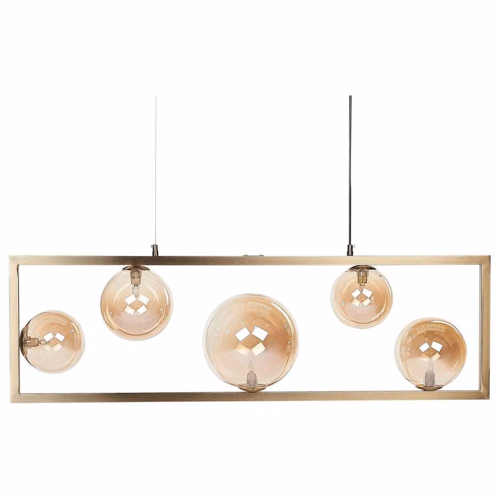 Wyld and Coco Five Light Rectangular Industrial Pendant Lamp in Bronze and Gold/Brass with Transparent Glass – 2
