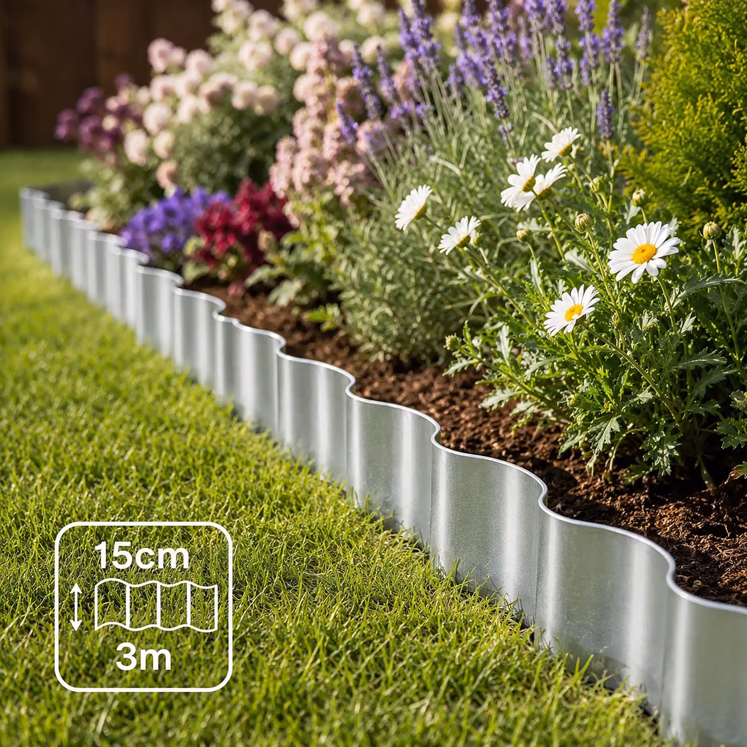 Marco Paul 3M Galvanised Steel Garden Edging in Metallic Silver – 3