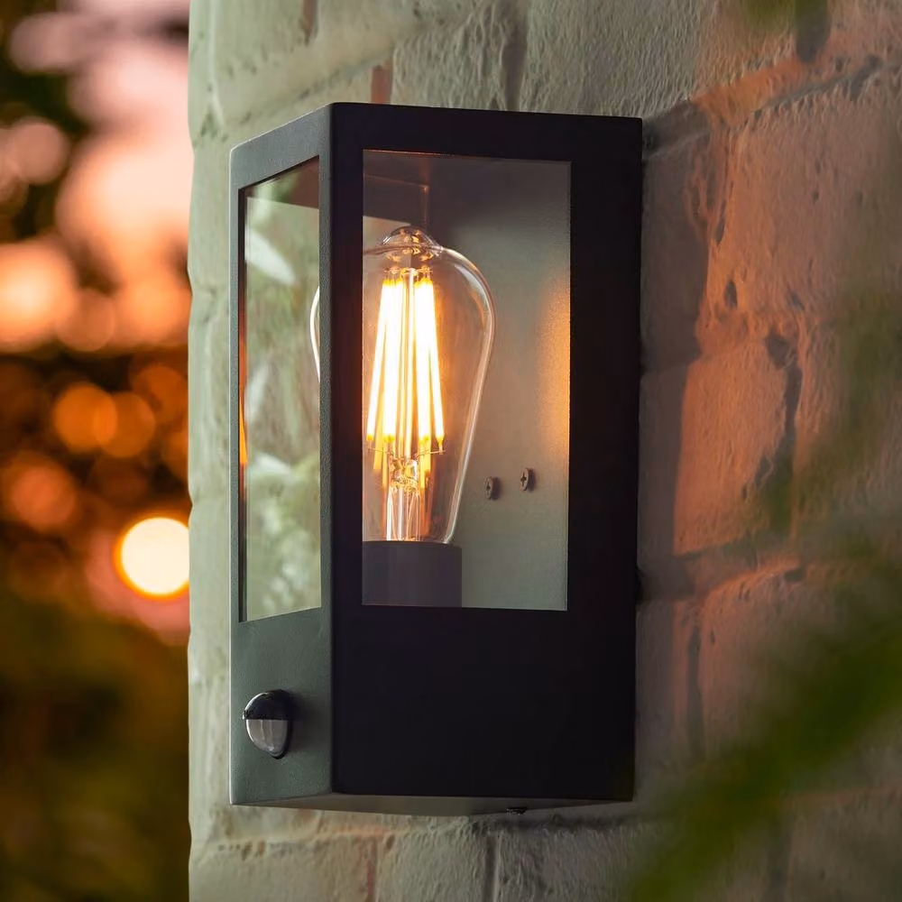 Netlighting Huntington Outdoor Wall Lantern in Matt Black and Transparent Glass with Motion Sensor and Timer, E27 – 3