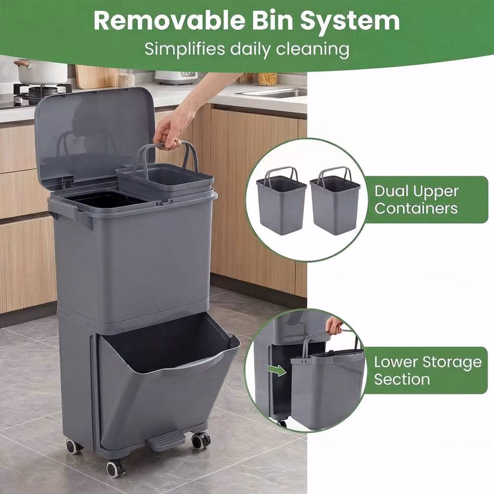 KORVIXA Grey Pedal Trash Bin with Removable Inner Bucket, Height: 100 cm, Width: 40 cm, Depth: 40 cm – 3