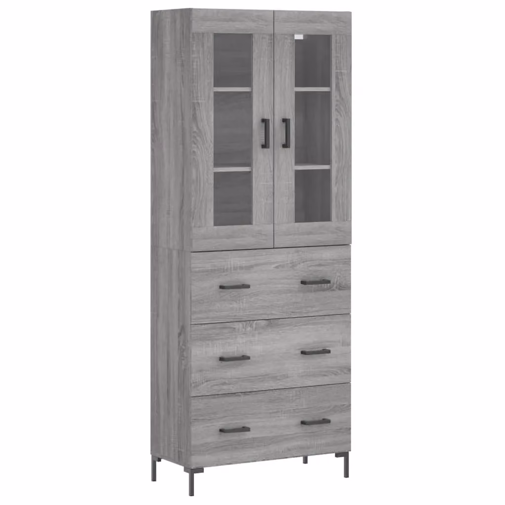 Berkfield Home Modern Grey Highboard with Glass Doors and Internal Shelves, W/D/H: 69.5 x 34 x 180 cm – 2