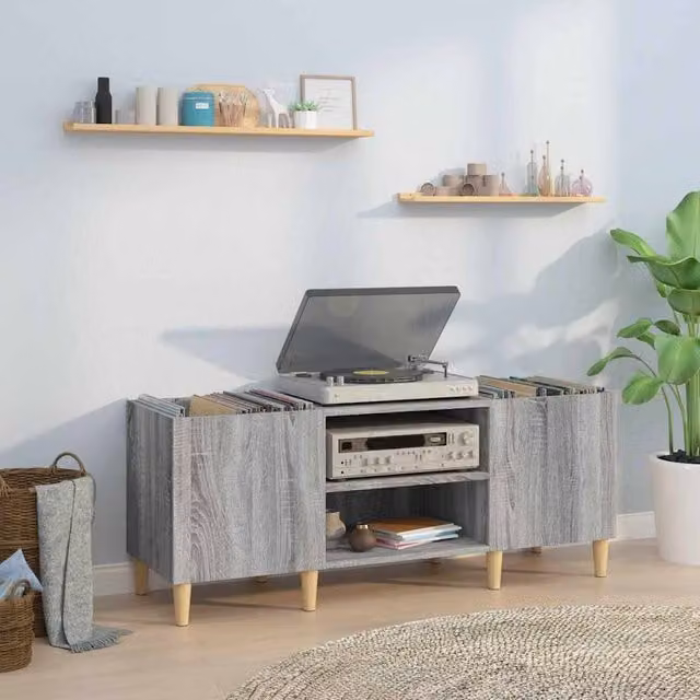 Berkfield Home Record Cabinet in Grey Sonoma, W/D/H: 121 x 38 x 48 cm