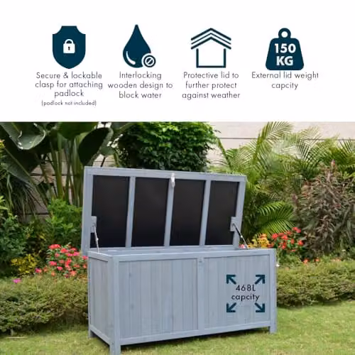 AIRWAVE Wooden Garden Storage Box with Lockable Showerproof Lid, 468L Capacity – 3
