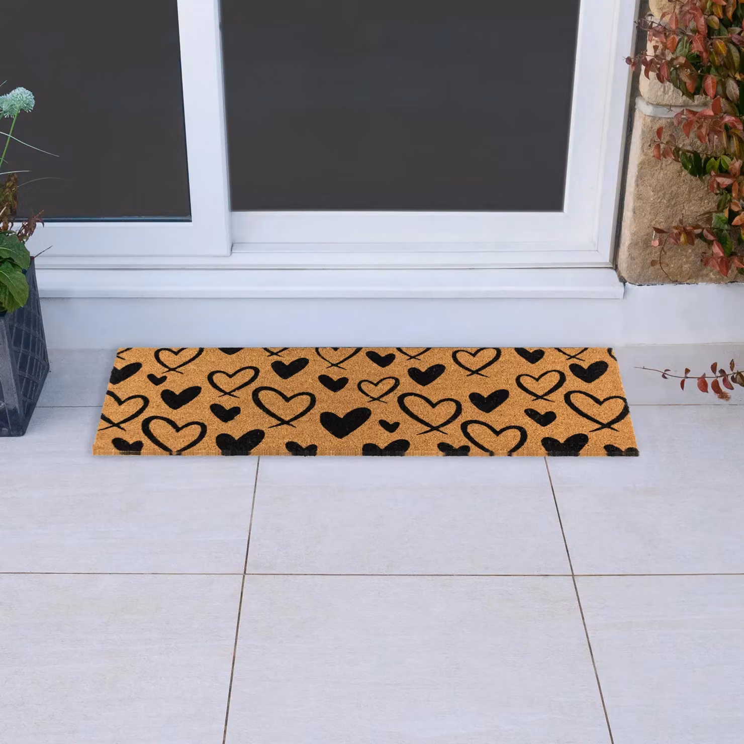 JVL Coir and Rubber Heart Design Doormat and Runner Set, Brown, W/D/H: 40 x 120 x 1.5 cm – 5
